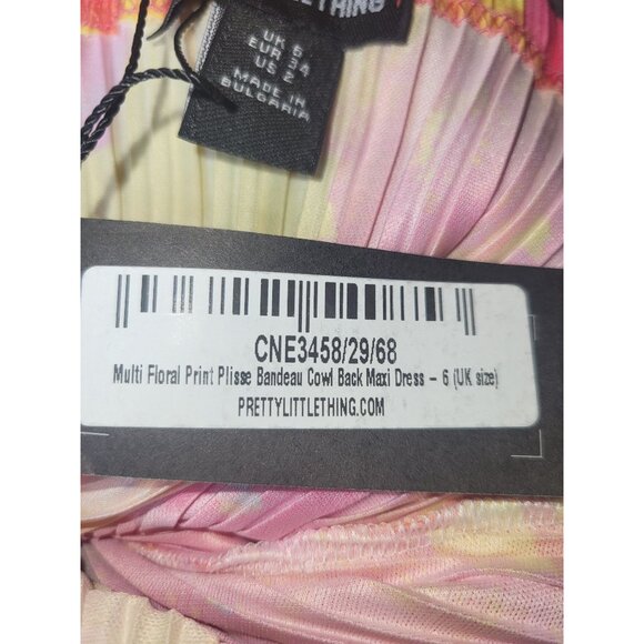PrettyLittleThing Multi Floral Print Plisse Bandeau Cowl Back Maxi Dress Size 2 - Picture 4 of 5